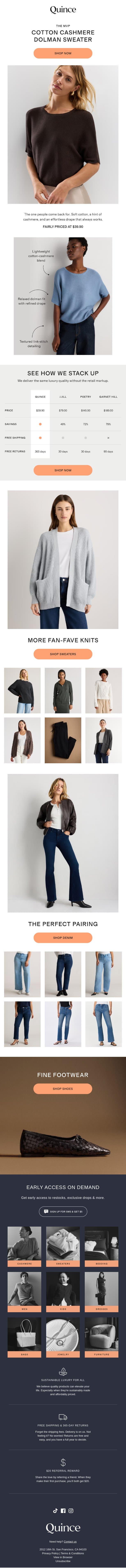 This sweater has a reputation email from Quince screenshot