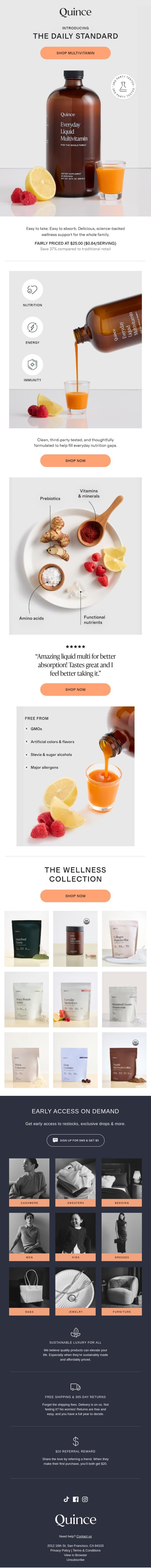 Just in: our do-it-all liquid multivitamin email from Quince screenshot