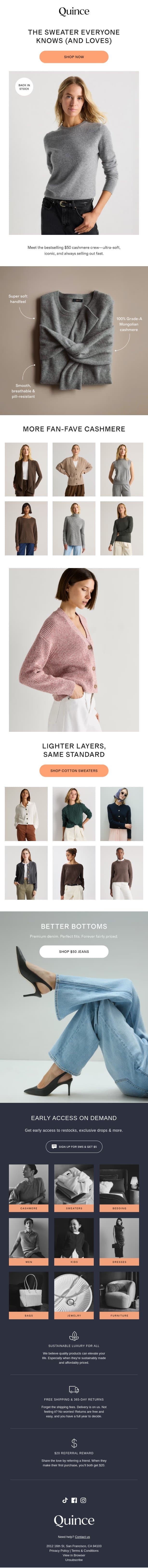The sweater that broke the internet (more than once) email from Quince screenshot
