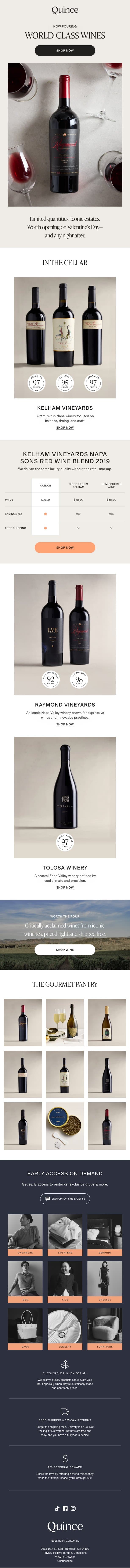Introducing world-class wines email from Quince screenshot