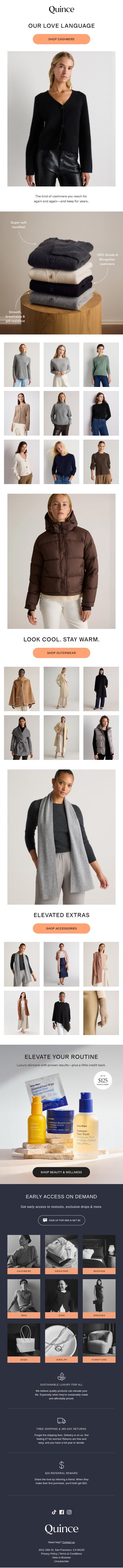 Cashmere lovers, this one’s for you email from Quince screenshot