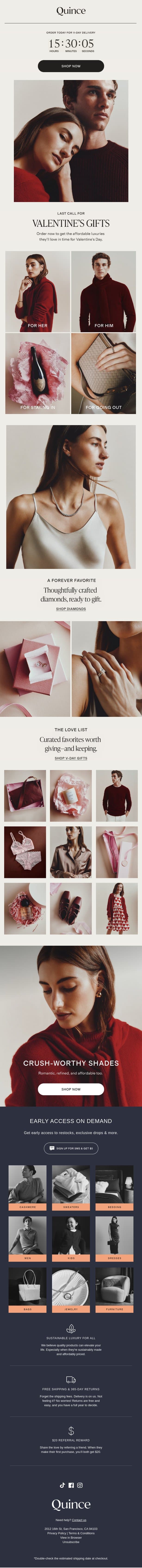 Your V-Day shipping deadline is here email from Quince screenshot