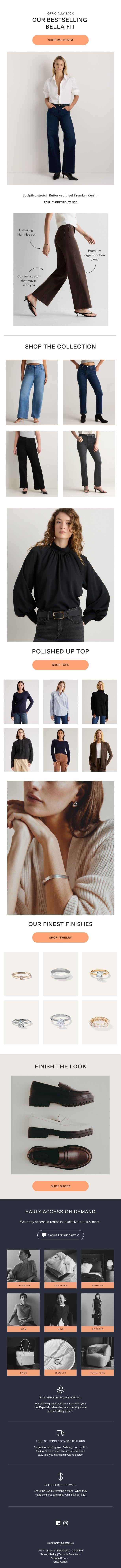 THE $50 BELLA IS BACK email from Quince screenshot
