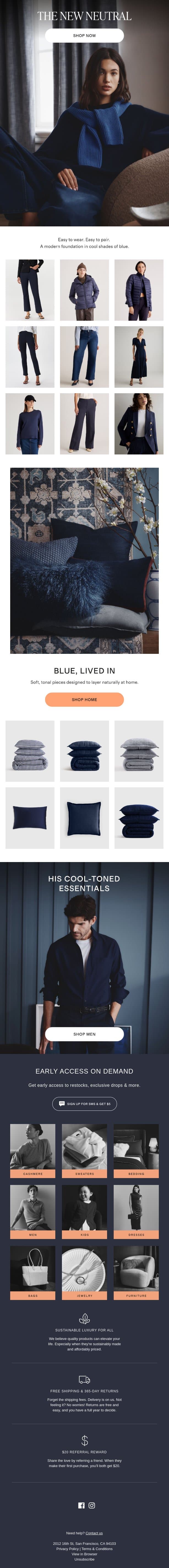 Blue is the new neutral email from Quince screenshot