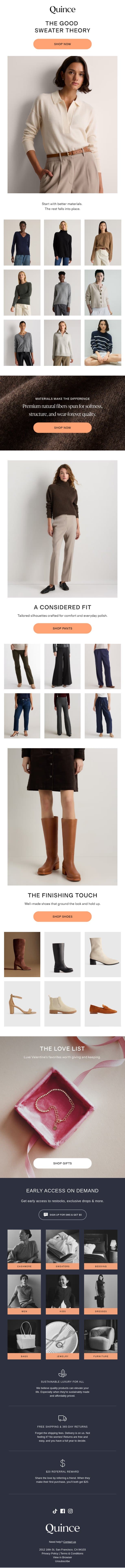 The good sweater theory email from Quince screenshot