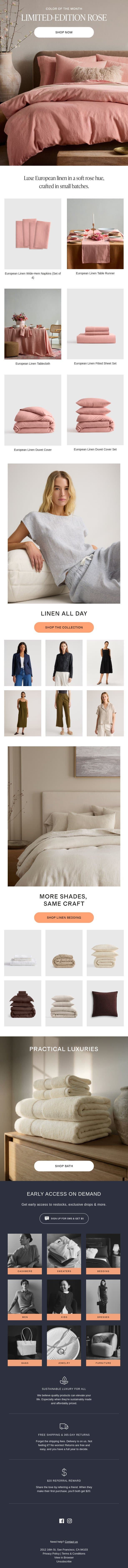 February linen drop email from Quince screenshot