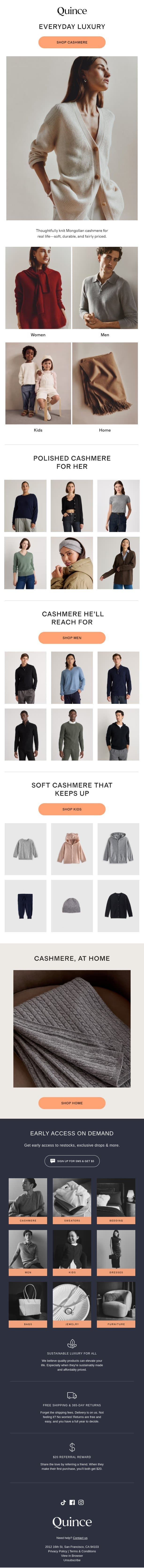 Cashmere, made for every day email from Quince screenshot