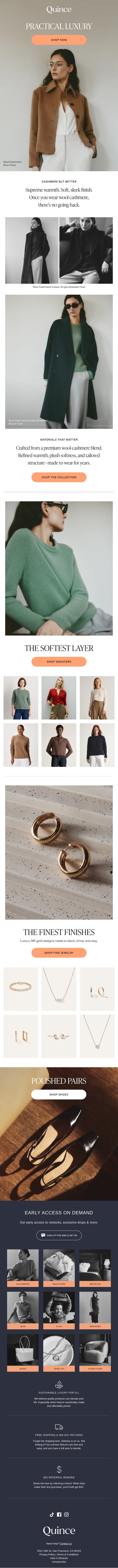Your forever coat, now in wool cashmere email from Quince screenshot