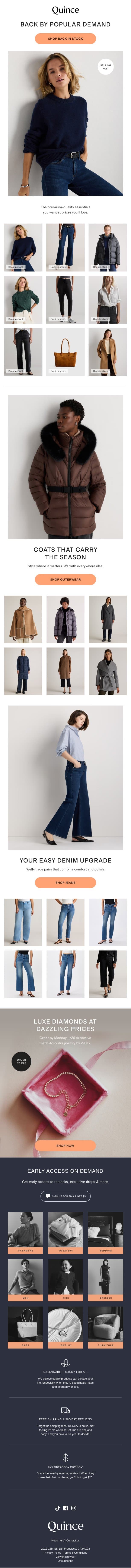 Back in stock (finally) email from Quince screenshot
