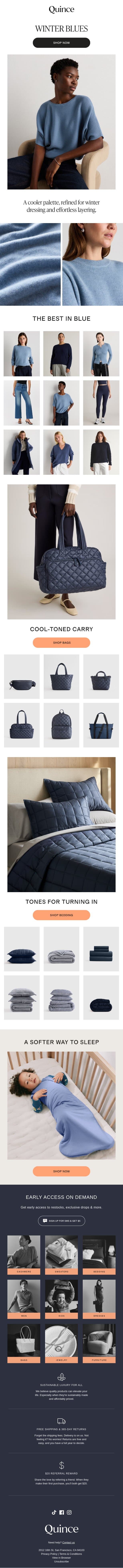 Winter blues worth your attention email from Quince screenshot