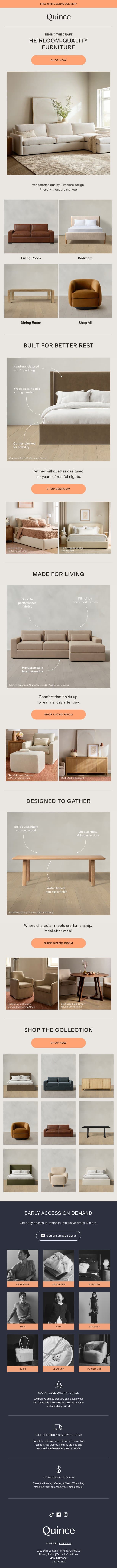 A higher standard for furniture email from Quince screenshot