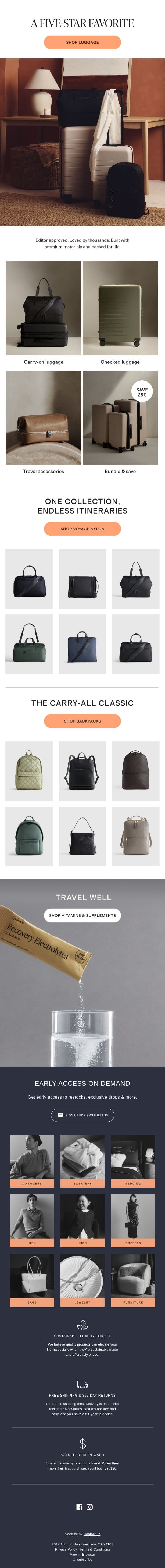 Luggage for life email from Quince screenshot