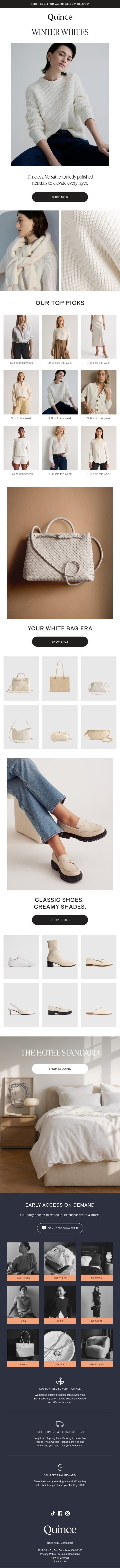 The winter whites edit email from Quince screenshot