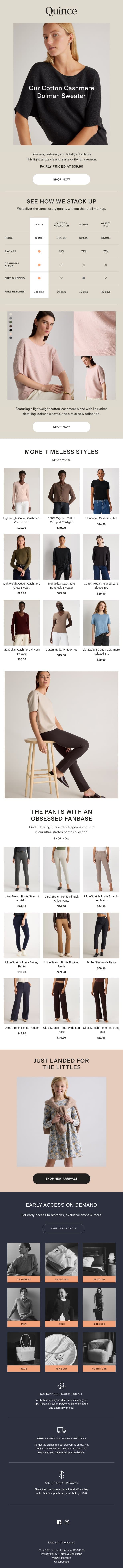 The sweater that went viral email from Quince screenshot