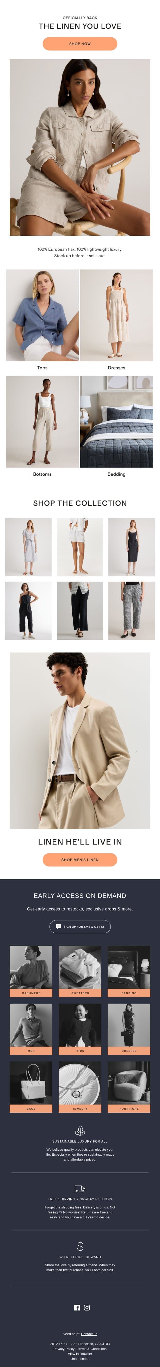 The linen you love is back email from Quince screenshot