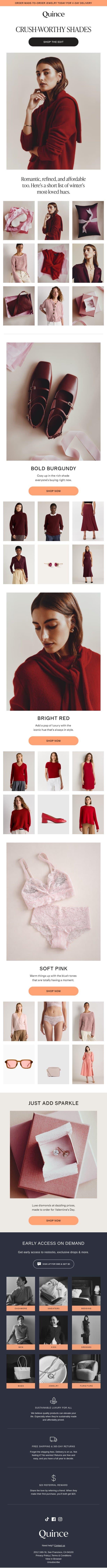 The Valentine’s Day color edit email from Quince screenshot