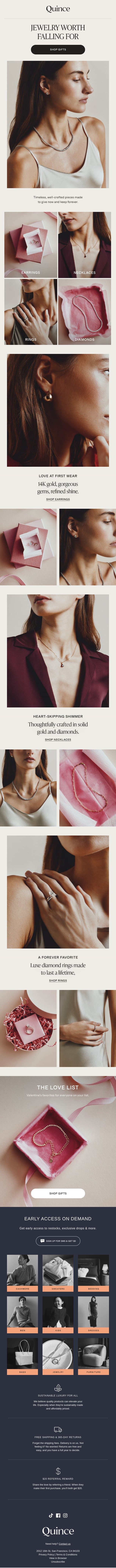 Jewelry worth falling for email from Quince screenshot