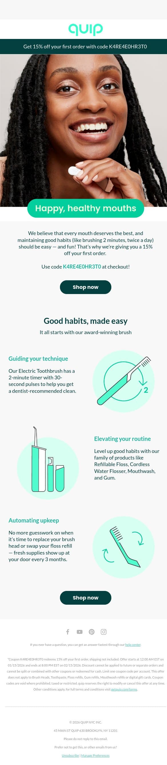 Love your mouth? We do too. email from Quip screenshot