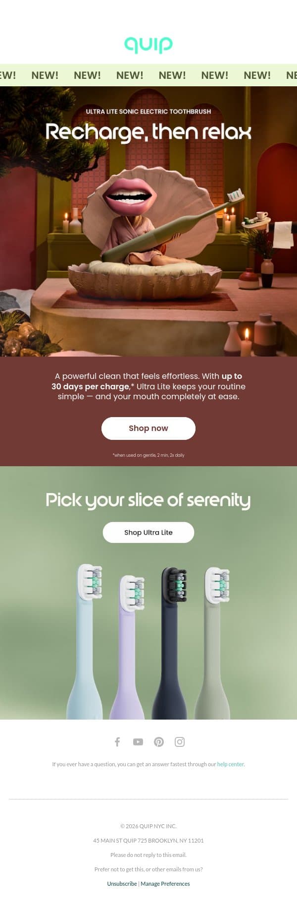 Peace of mind, meet peace of mouth email from Quip screenshot