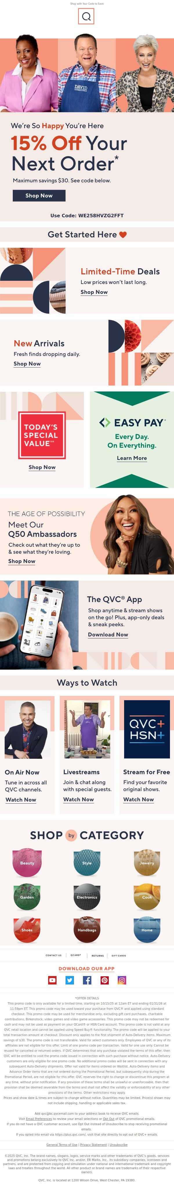 Take 15% Off Your Next Order email from QVC screenshot