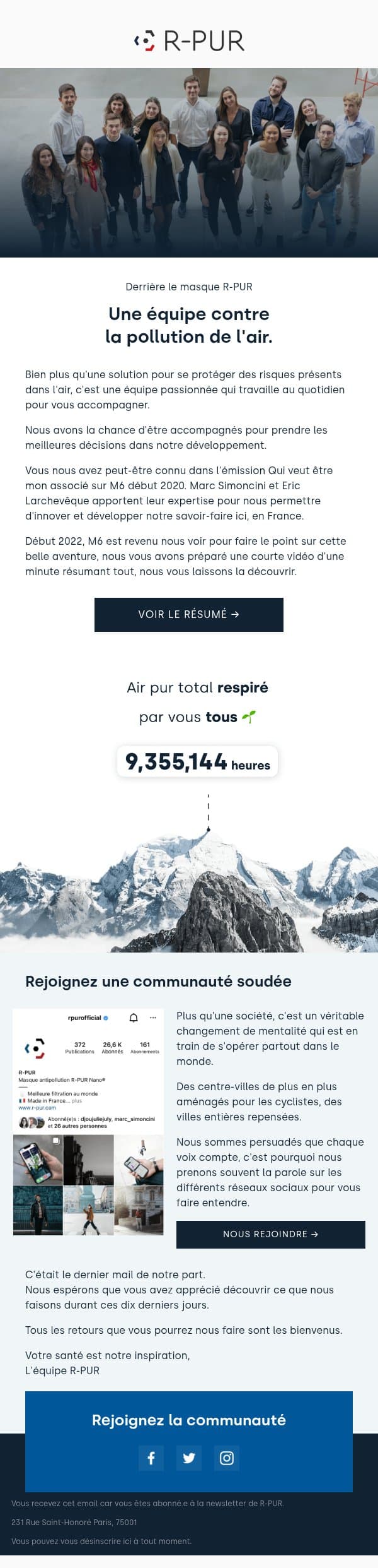 Derrière le masque R-PUR email from R-PUR screenshot