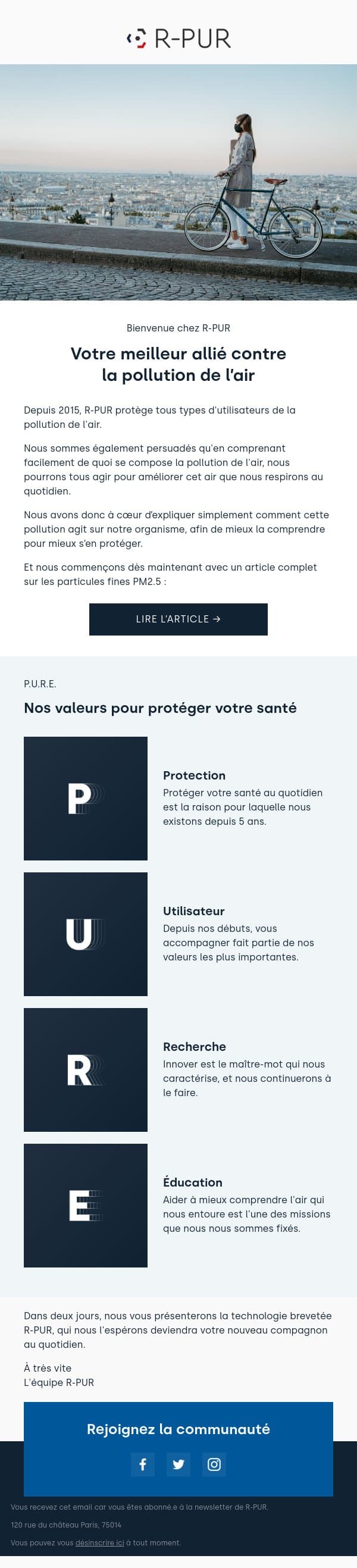 Bienvenue chez R-PUR email from R-PUR screenshot