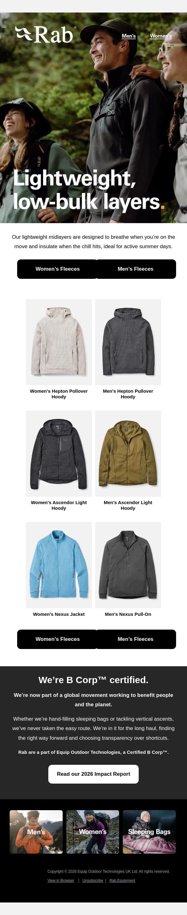 Essential warmth for fast-moving days. email from Rab screenshot