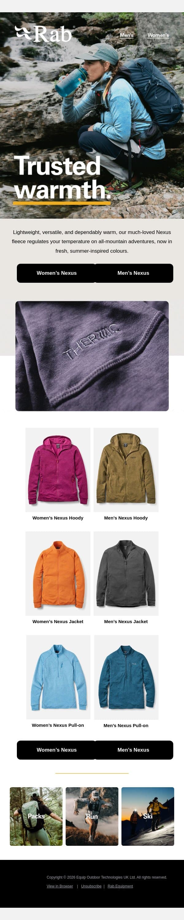 Trusted warmth. email from Rab screenshot