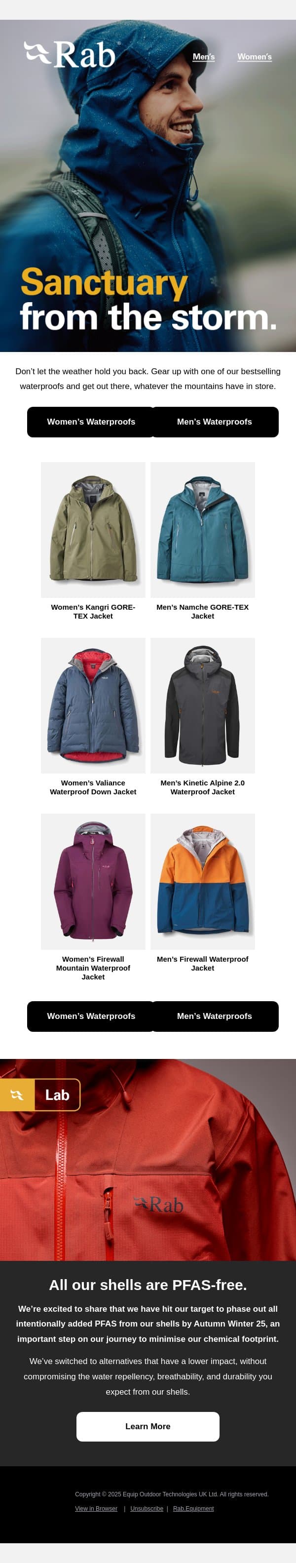 Keep the wet weather at bay. email from Rab screenshot
