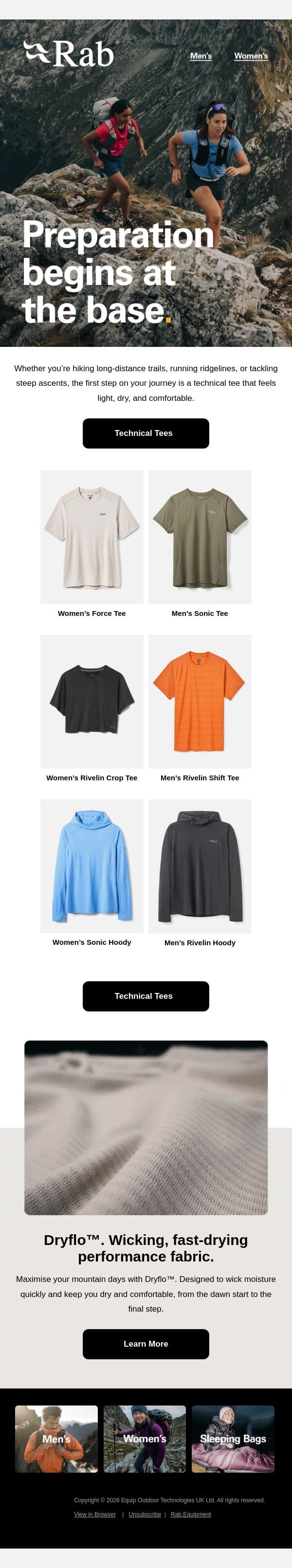 Technical tees for challenging days. email from Rab screenshot