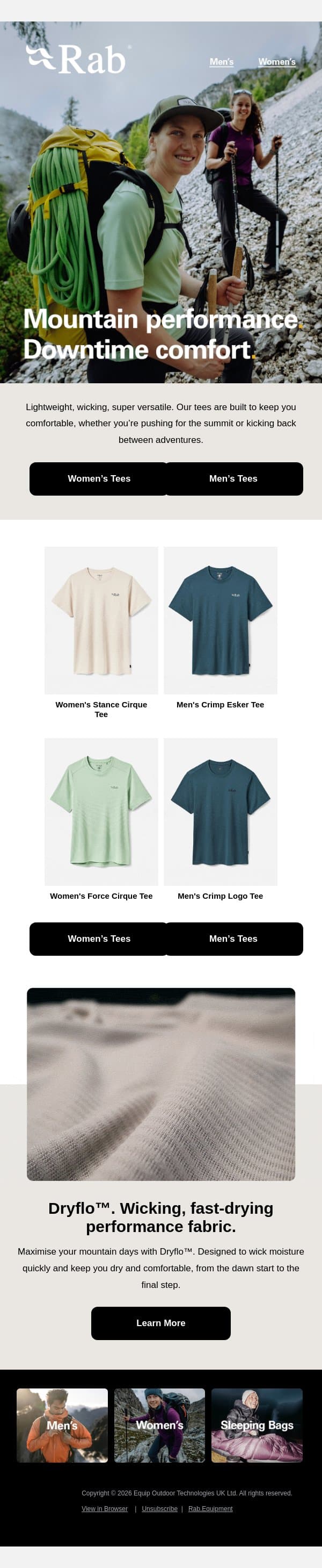 Comfort on and off the mountain. email from Rab screenshot