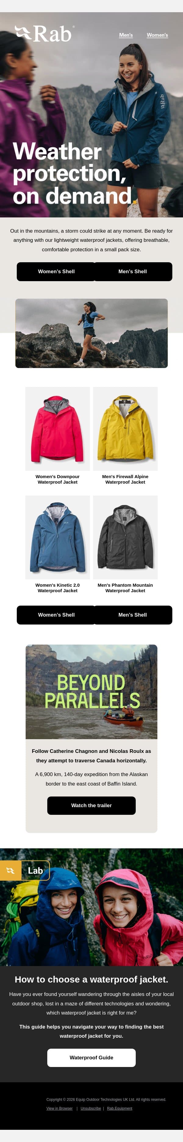 Weather protection, on demand. email from Rab screenshot