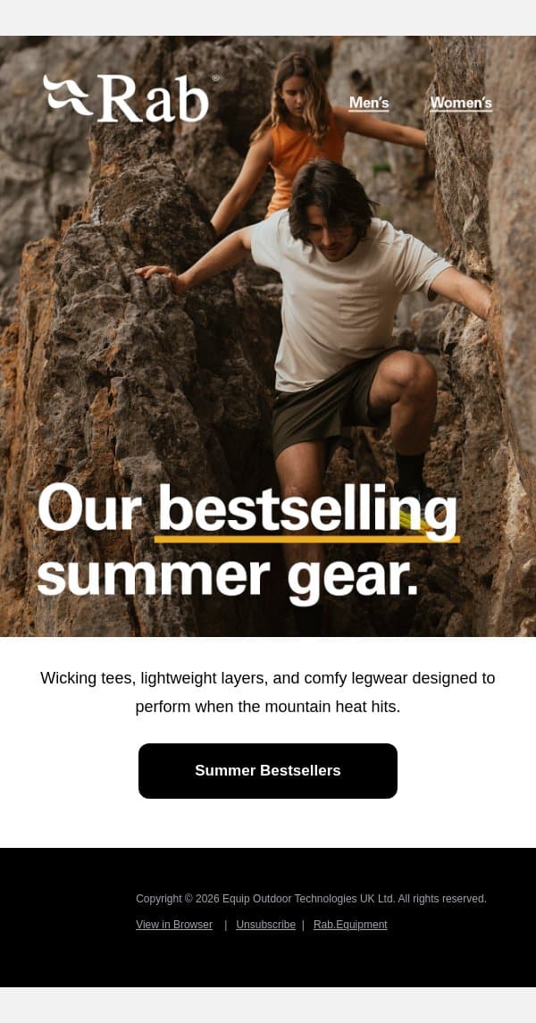 Our bestselling summer gear. email from Rab screenshot