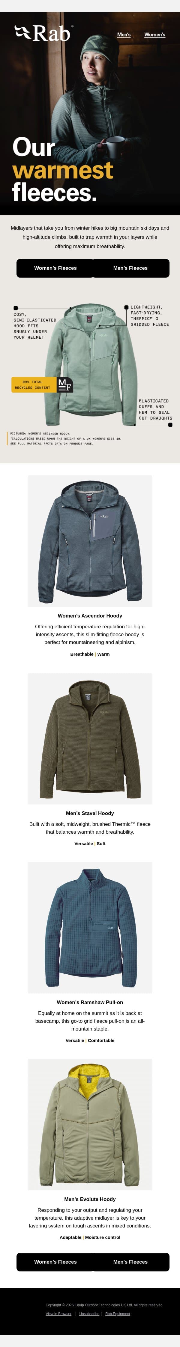 Our warmest fleeces. email from Rab screenshot