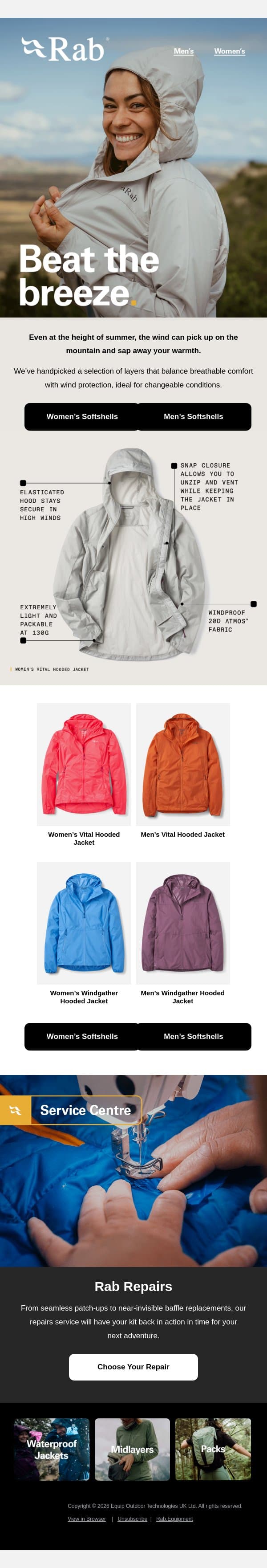 Ready for a headwind. email from Rab screenshot