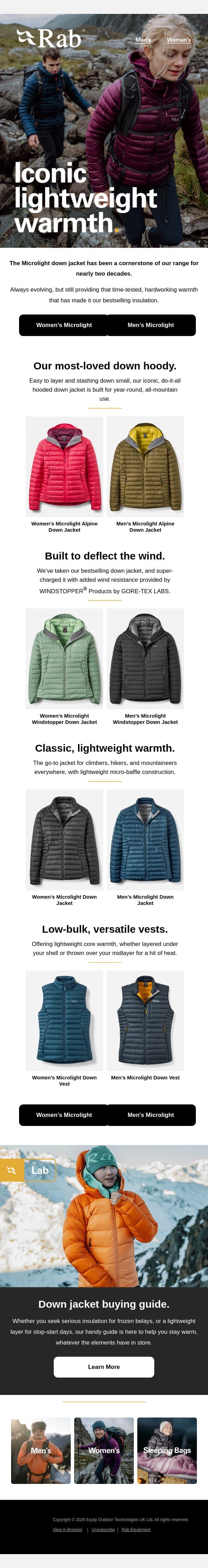 Essential insulation. email from Rab screenshot