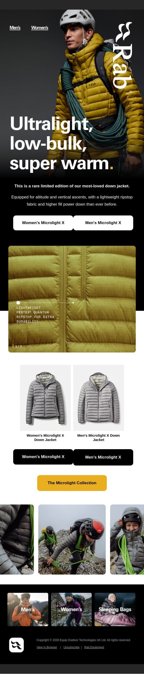 Introducing the Microlight X. email from Rab screenshot