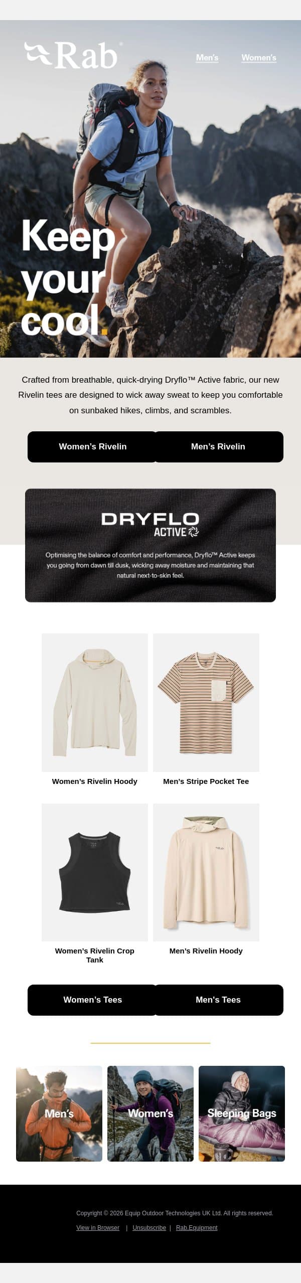 Tees that handle the heat. email from Rab screenshot