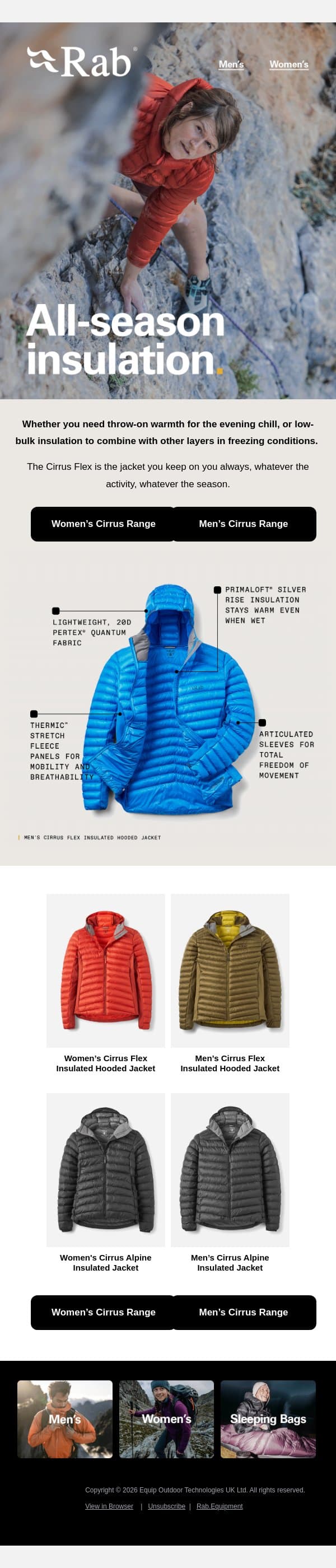 On-demand warmth for any season. email from Rab screenshot