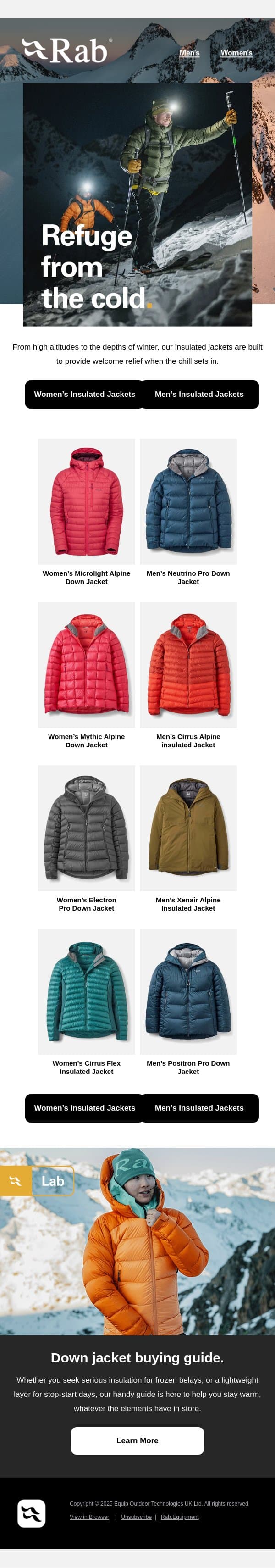 Expert insulation for when the mercury plummets. email from Rab screenshot