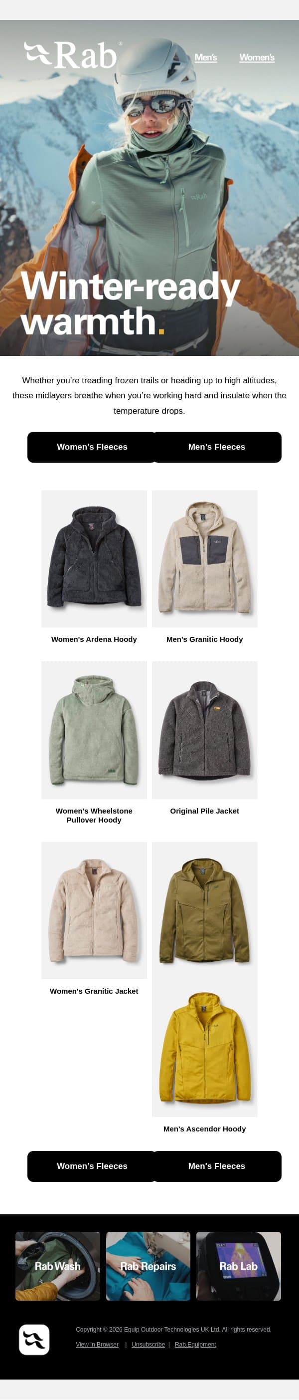 Midlayers for maximum warmth. email from Rab screenshot