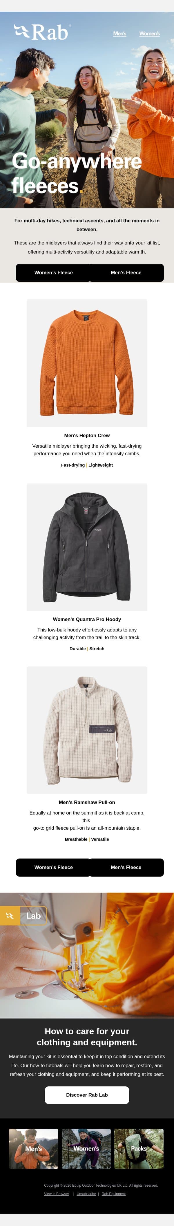 One fleece for every adventure. email from Rab screenshot