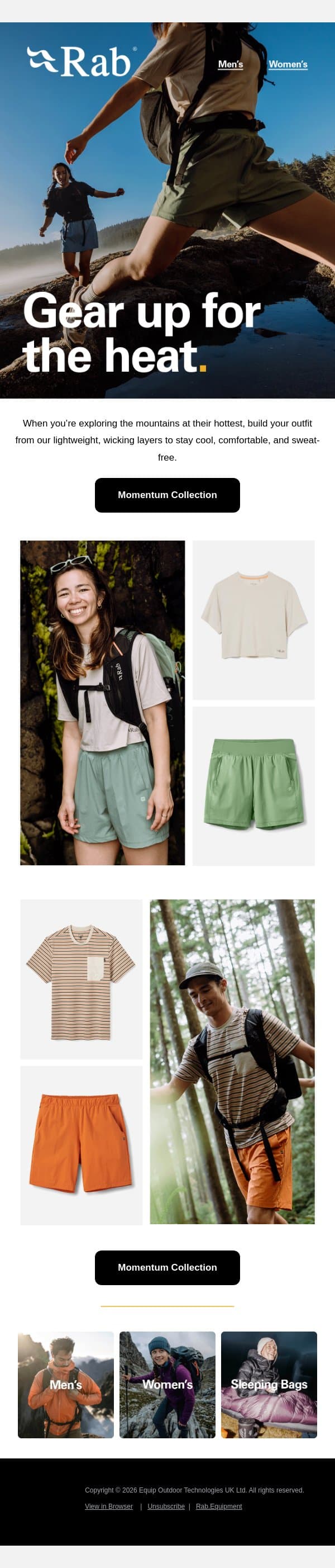 Light, breathable, heat-ready. email from Rab screenshot