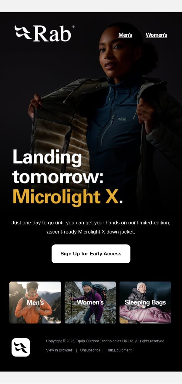 One day to go. email from Rab screenshot