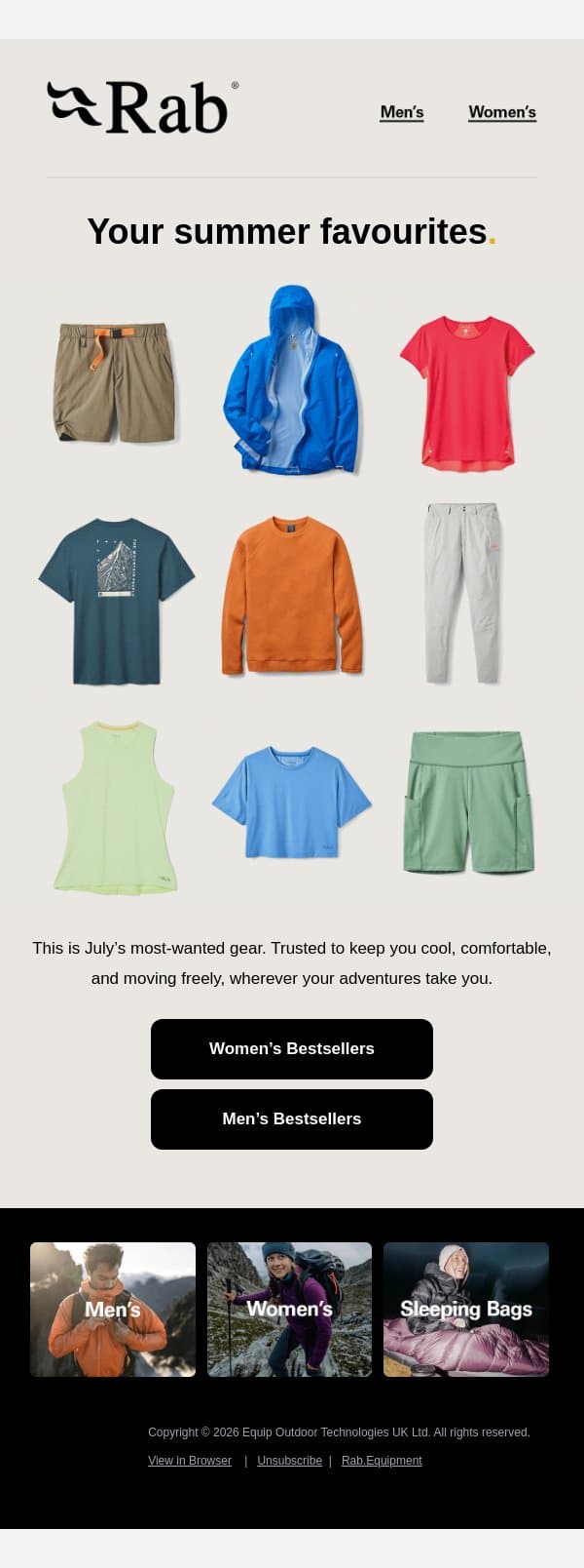 Our most-wanted kit. email from Rab screenshot