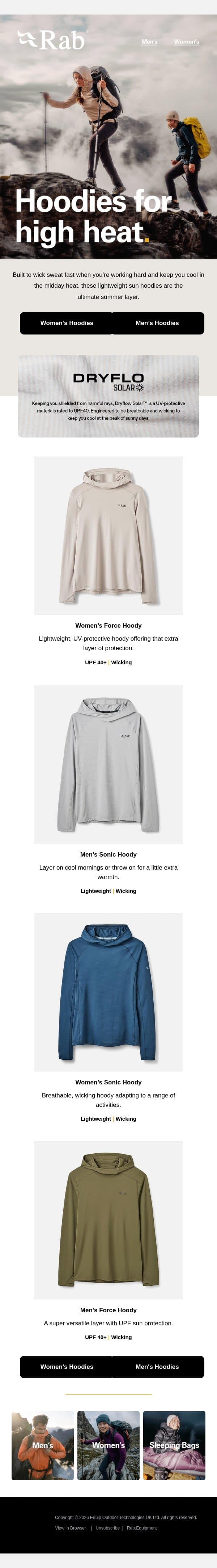 Your new go-to hoody for summer exploring. email from Rab screenshot