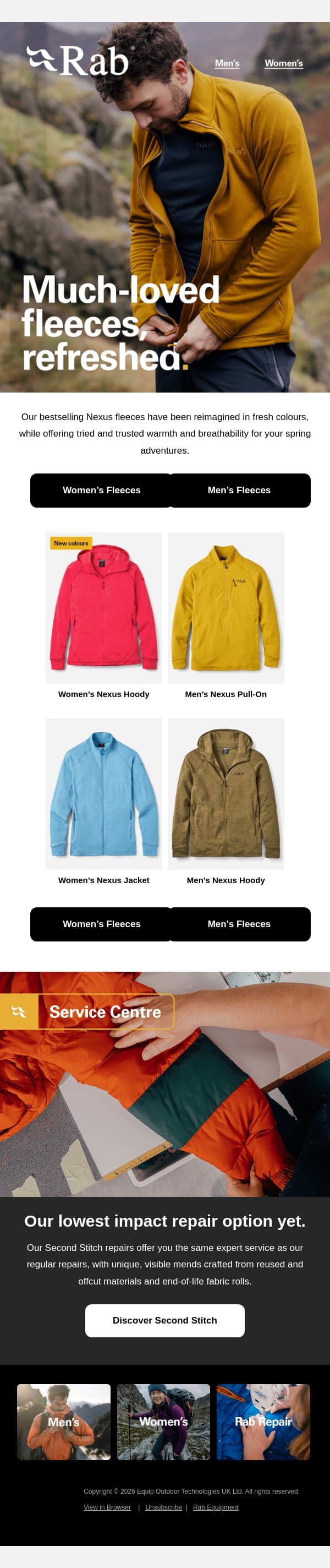 Time-tested warmth. Fresh colours. email from Rab screenshot