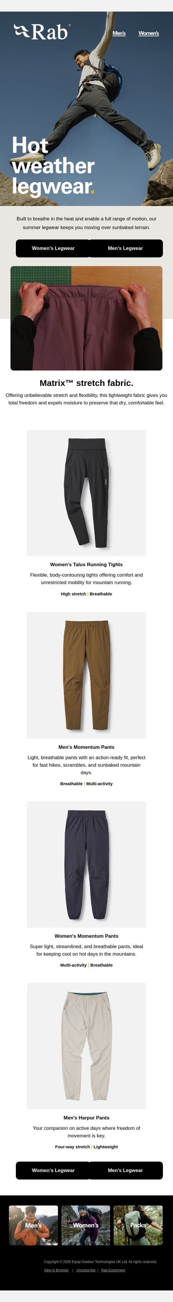 Unrestricted movement. Uncompromised comfort. email from Rab screenshot