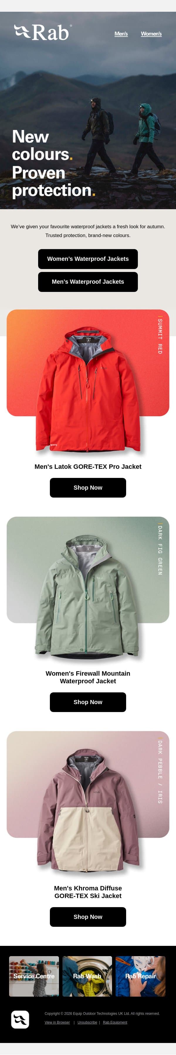 Favourite shells in fresh hues. email from Rab screenshot