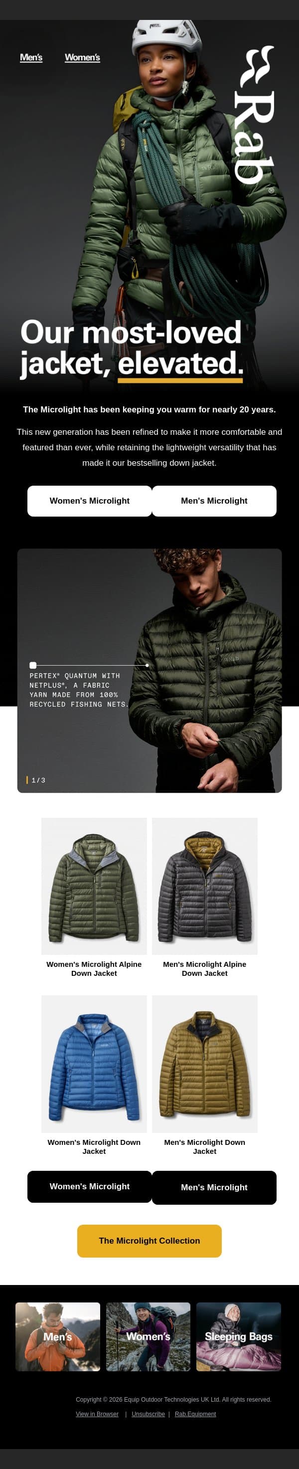 Our most-loved down jacket, honed over two decades. email from Rab screenshot
